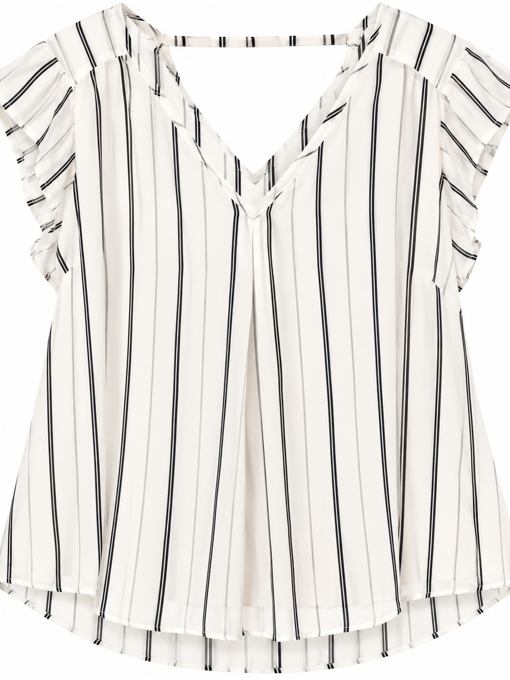 Halogen White V-Neck Striped Flutter Sleeve Blouse